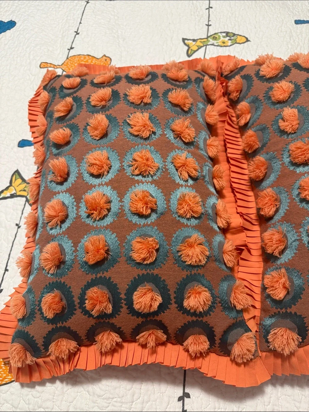 Oblong Jungalow Fringe Pom Decorative Throw Pillow Orange Coral opalhouse set 2